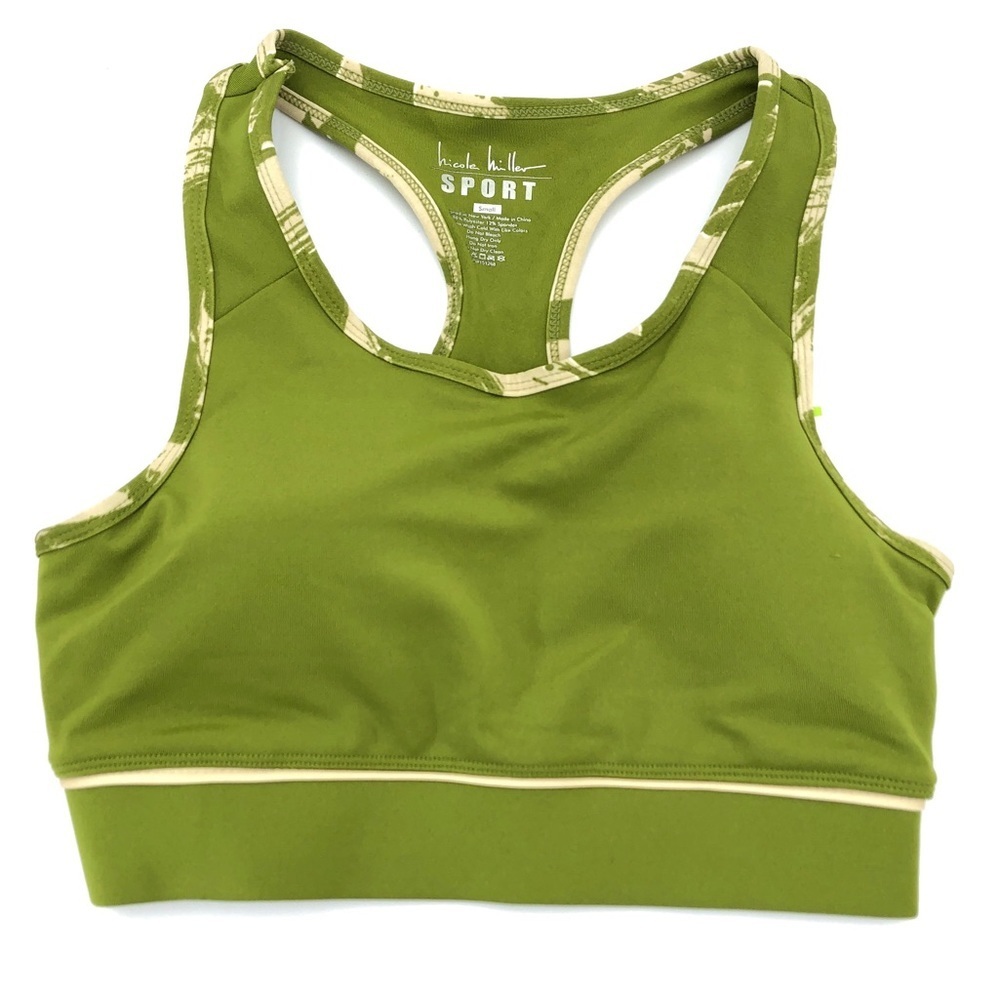 Nicole Miller Sport Green Tan Padded Sports Gym Bra S